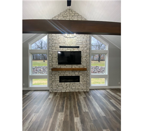 Barto, PA #2 - 3: Beautifully stoned wall. Gas fireplace with mantle & TV above.