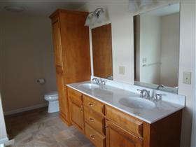 Double bowl vanity with linen closet: 
